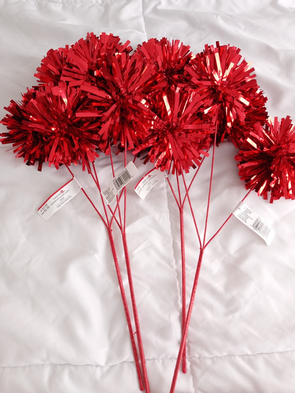 Celebrate It Red Foil Pom Picks - Party Floral Picks (Set of 6)
